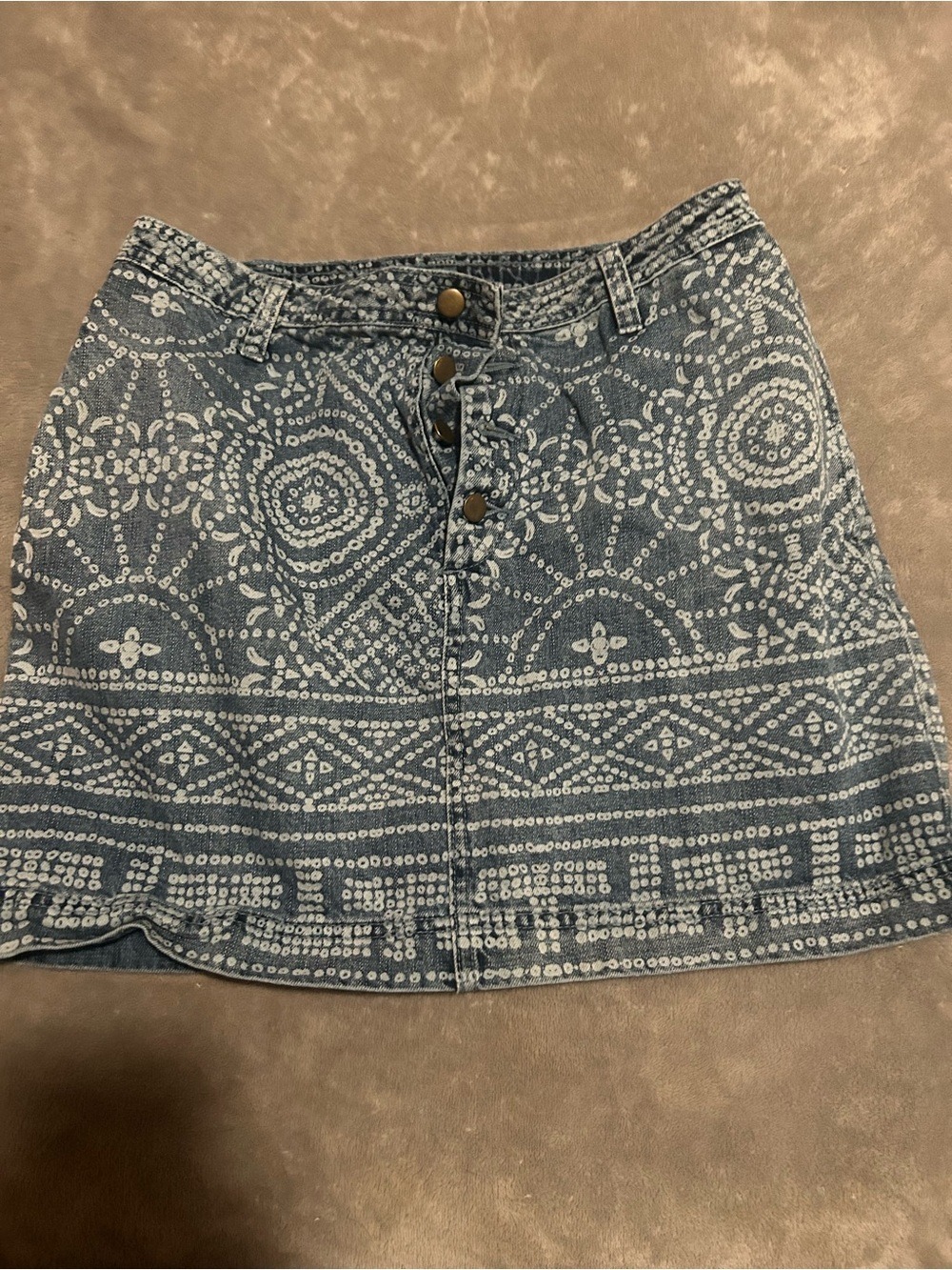 Free People Blue Printed Button-Front Mini Skirt